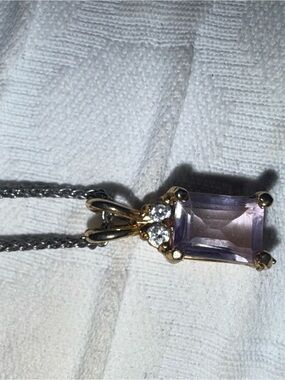 Purple Rectangular Gem Pendant Necklace with Clear Accent Stones